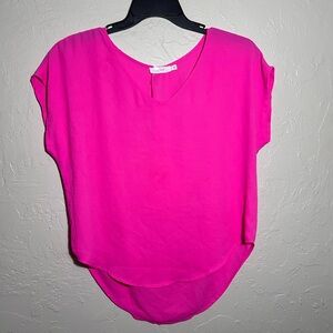 LUSH SHORT SLEEVE HOT PINK SHEER BLOUSE SIZE S